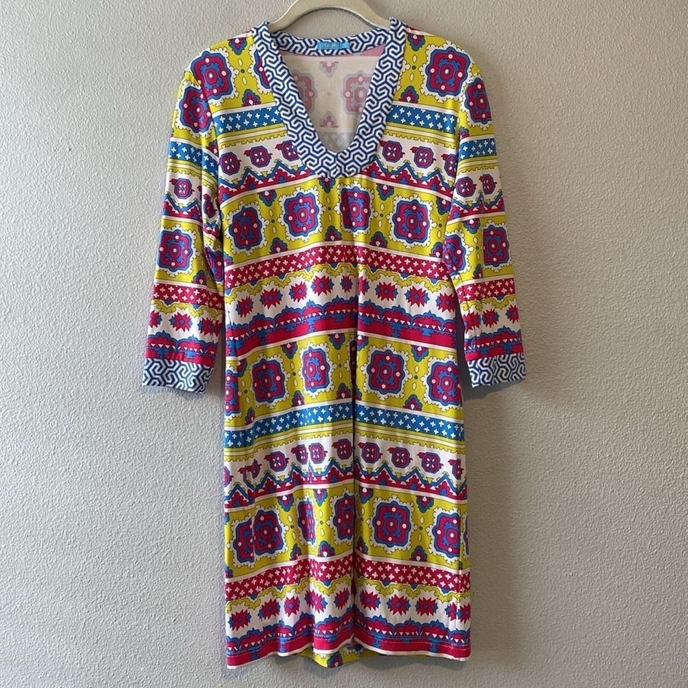 J. Mclaughlin Catalina Cloth Dress Yellow Pink Blue